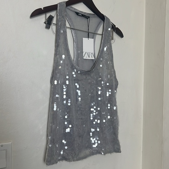 Zara Clear Plastic Sequins Tank Top Gray Sz L NWT - Picture 5 of 16